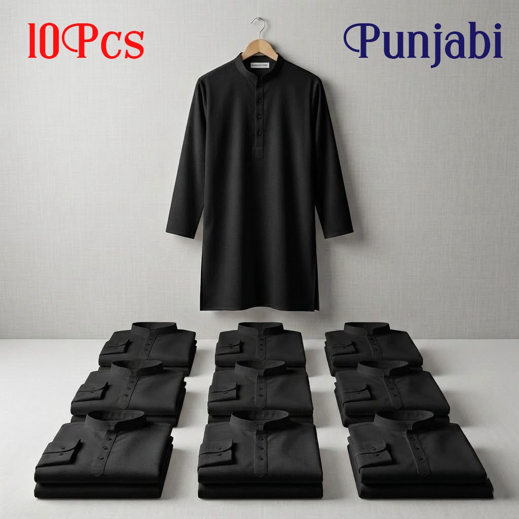 10 Pcs Black Solid Punjabi Combo